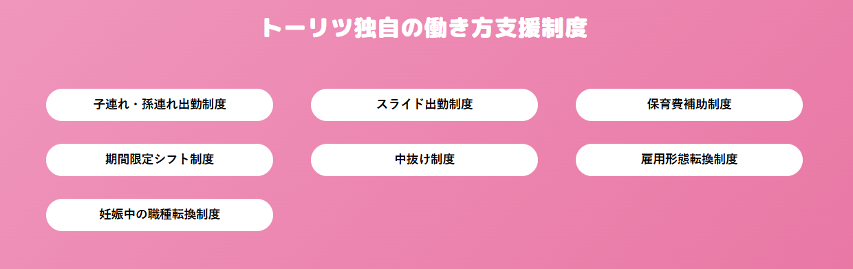 働き方支援制度の一覧